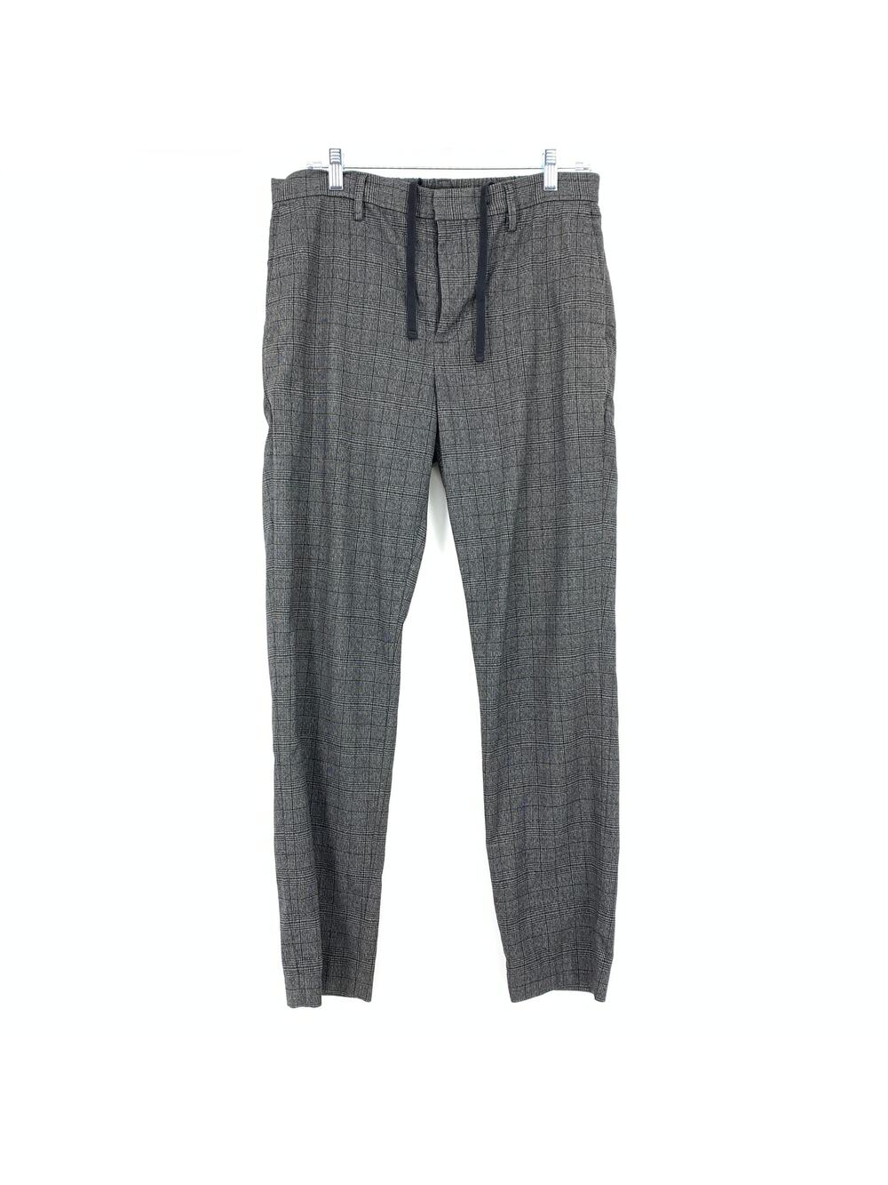 Banana Republic Slim Fit Trouser Pants Mens Size 33R Gray Black Plaid Drawstring
